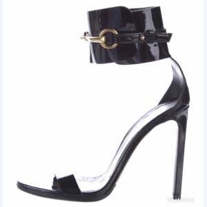 Gucci Ursula Horsebit Patent Leather Stilleto Heel Sandals, 37.5
